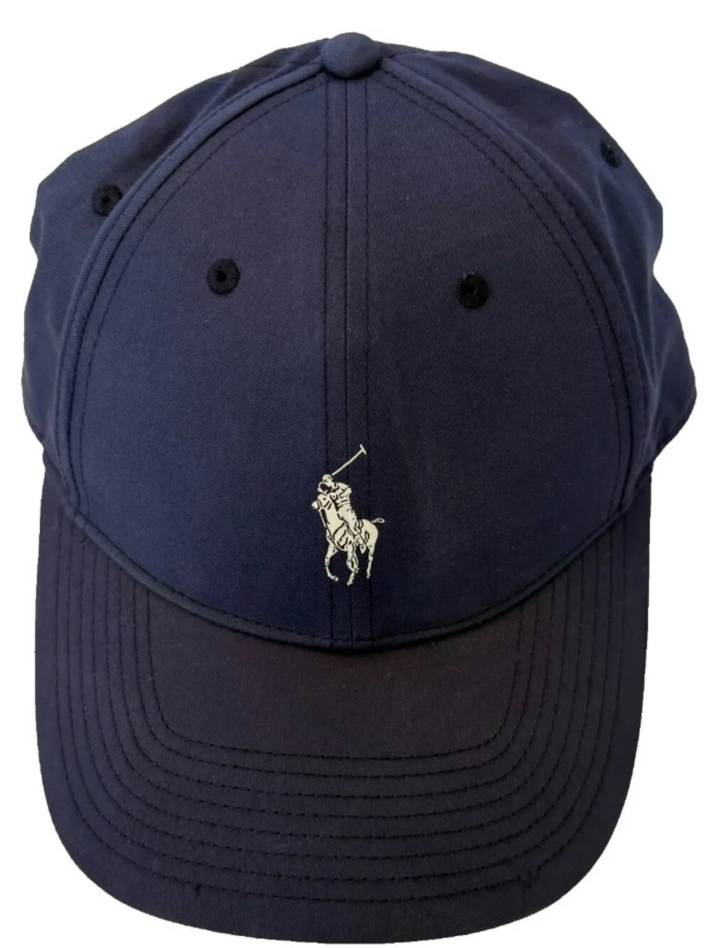 POLO RALPH LAUREN CAP HAT NAVY BLUE PONY SPELLOUT LOGO PRINT STRAPBACK MENS OS